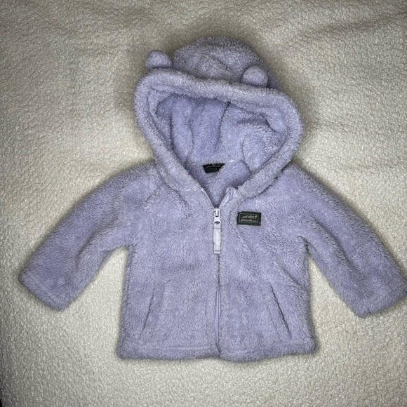 Eddie Bauer Infant Teddy Bear Fleece Quest Hooded Jacket Size 6-9 Months Lilac - Picture 1 of 5